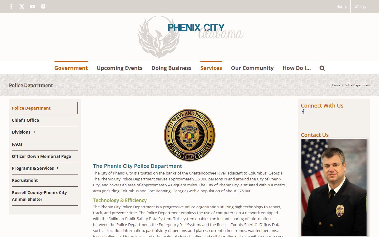 Phenix City Police Department holding facility custody search source screenshot